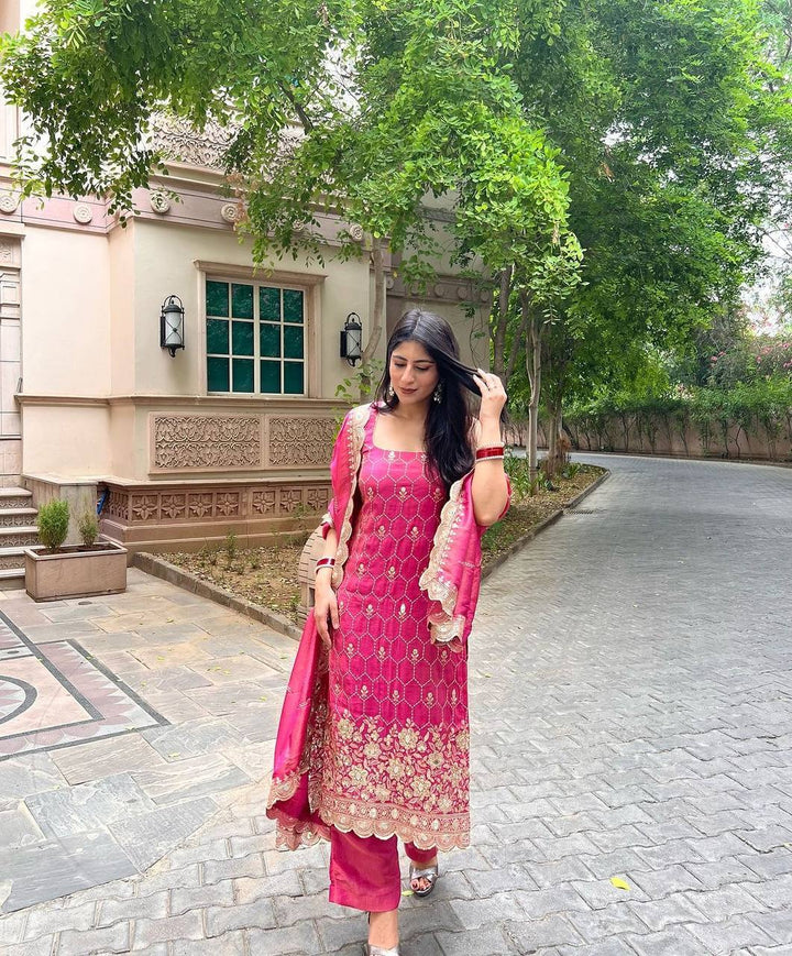 pink Color Embroidery Work Salwar kameez for girls
