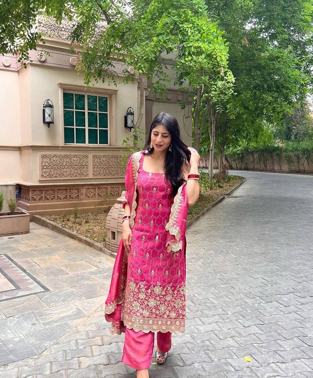 pink Color Embroidery Work Salwar kameez for girls