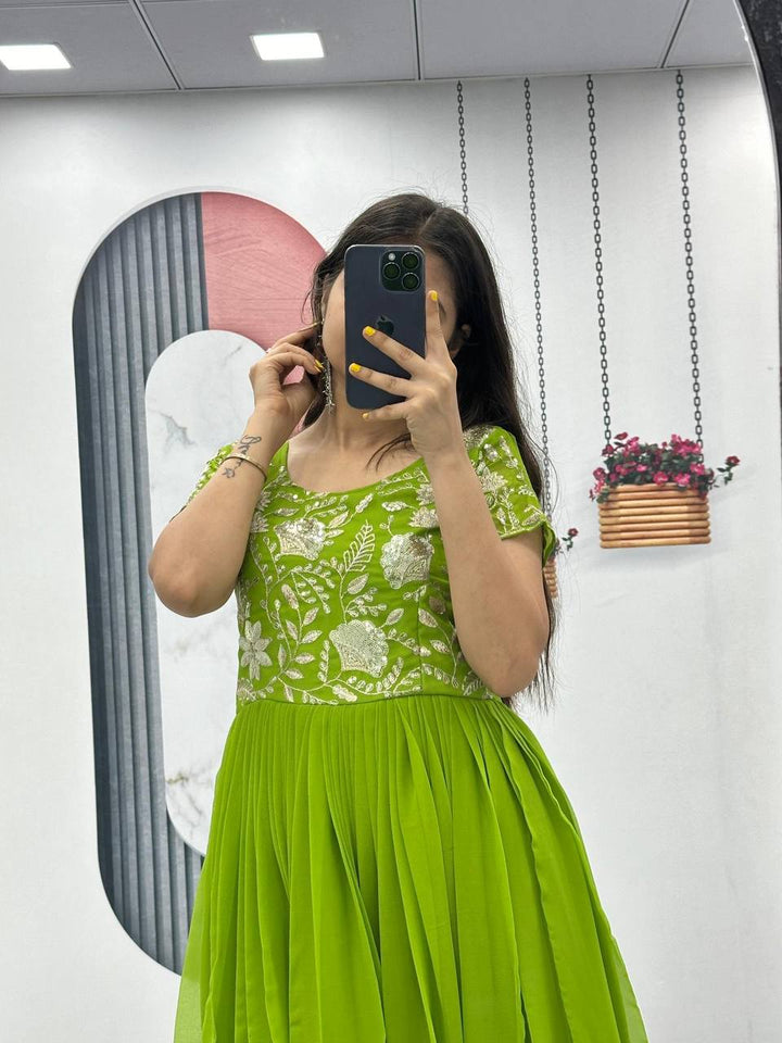 Attractive green Color Designer Fancy Regular Wear Gown