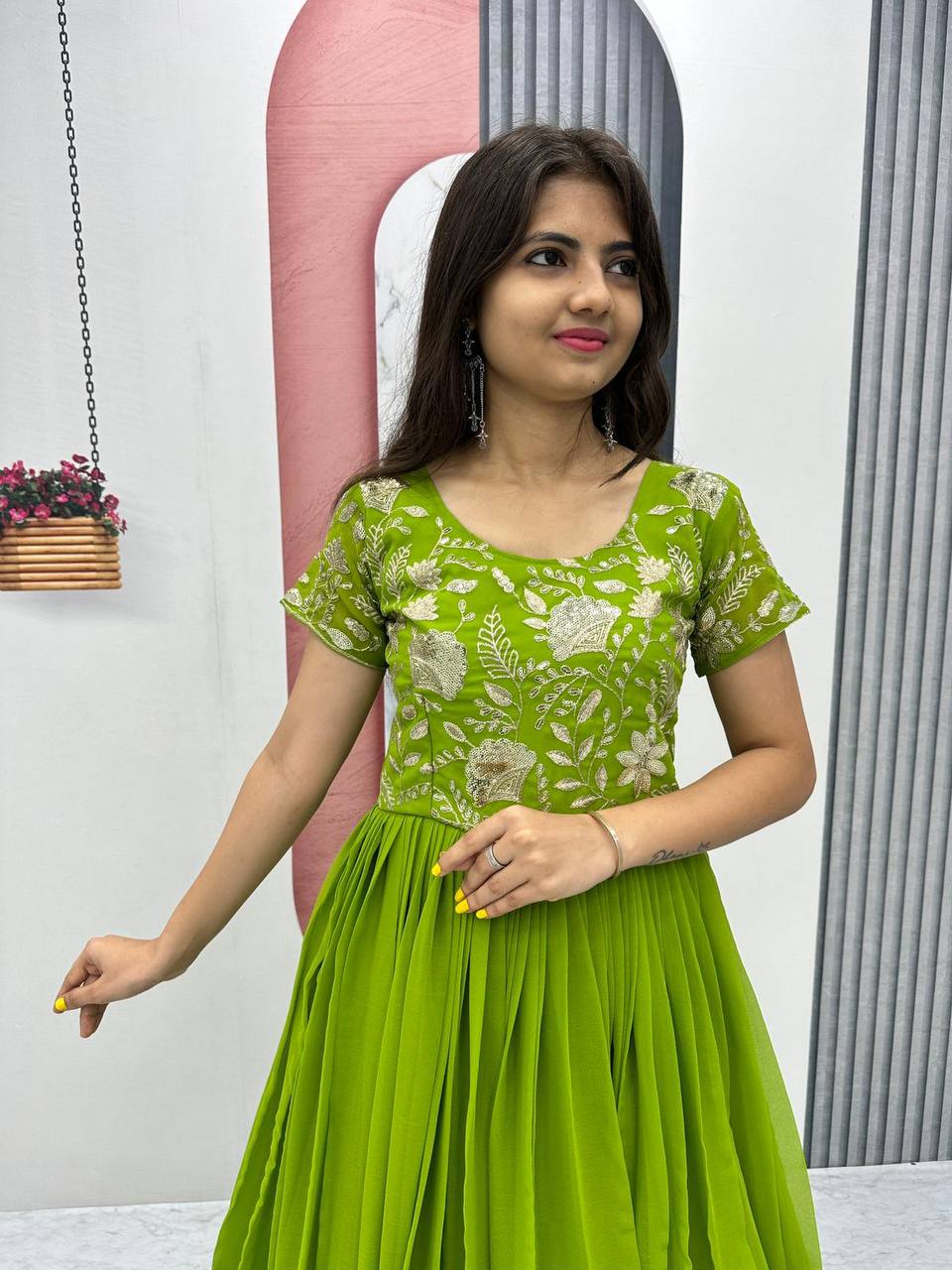 Attractive green Color Designer Fancy Regular Wear Gown