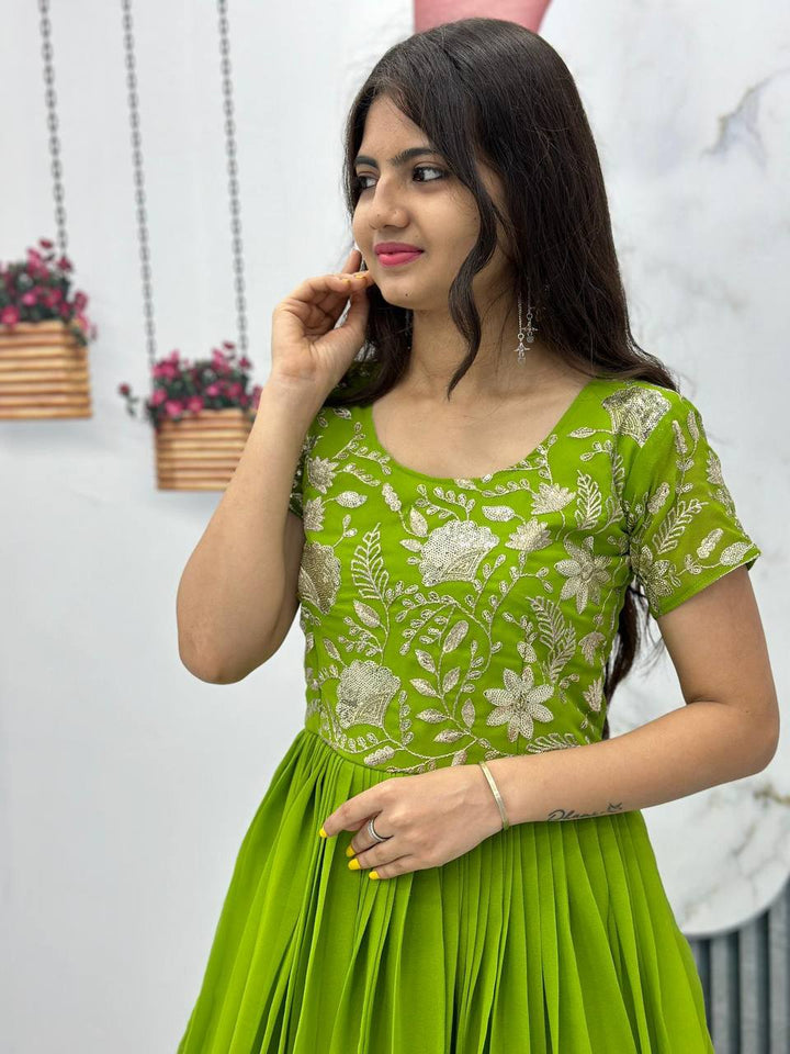 Attractive green Color Designer Fancy Regular Wear Gown