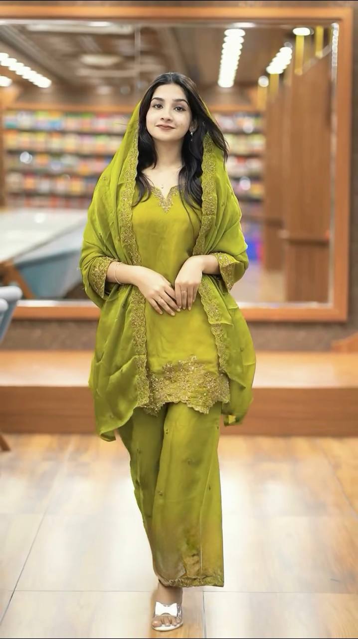 Georgette Embroidery Hand Work Latest Designer green color Salwar kameez