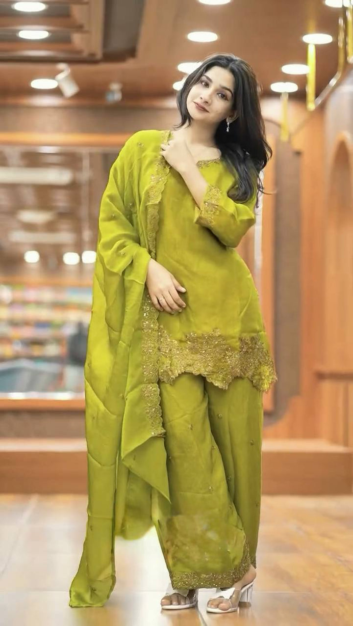 Georgette Embroidery Hand Work Latest Designer green color Salwar kameez