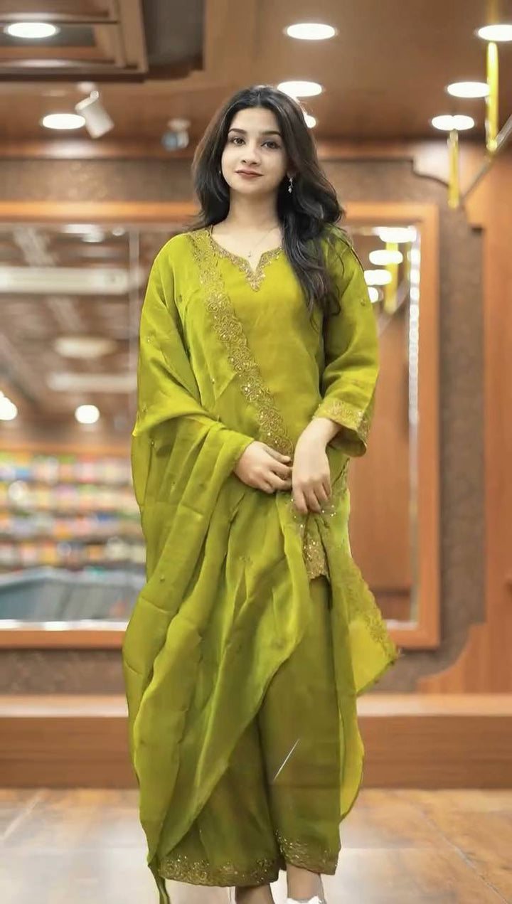 Georgette Embroidery Hand Work Latest Designer green color Salwar kameez