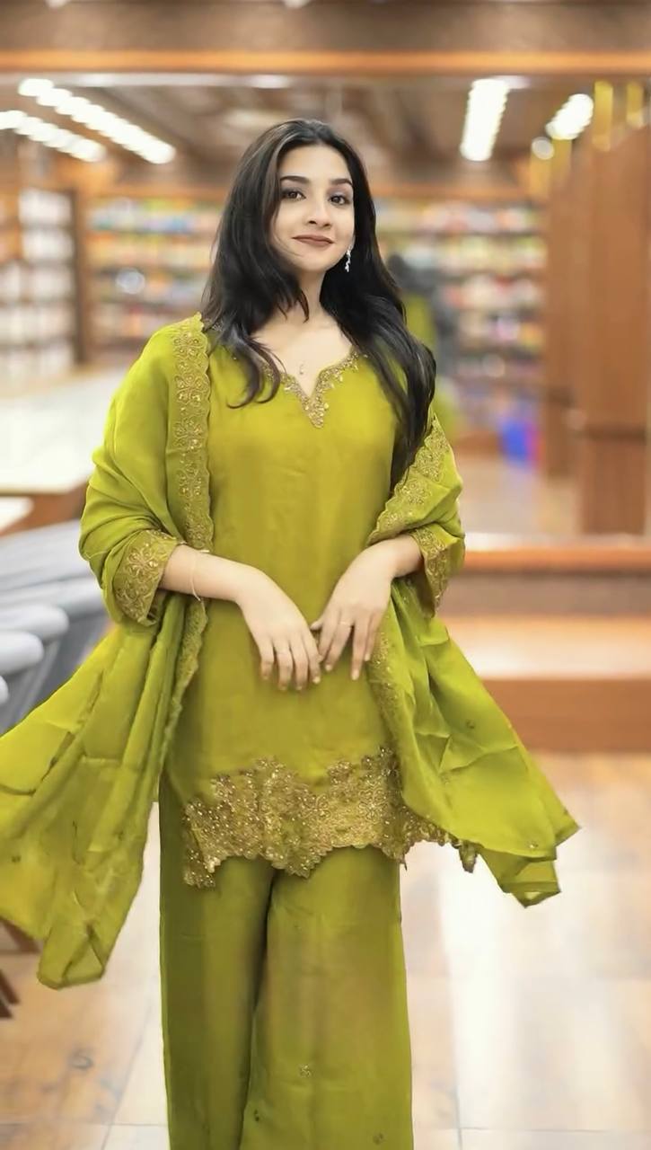 Georgette Embroidery Hand Work Latest Designer green color Salwar kameez