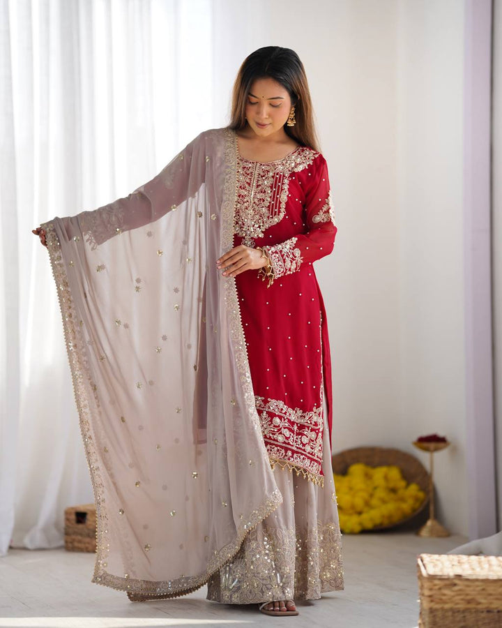 Fashionable Pure pink color Georgette Floral Kurti For Girls