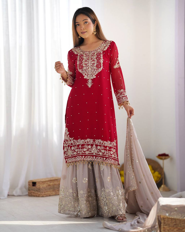Fashionable Pure pink color Georgette Floral Kurti For Girls