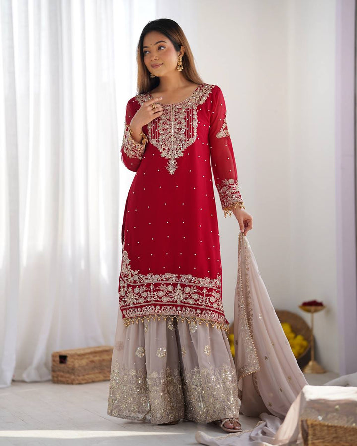 Fashionable Pure pink color Georgette Floral Kurti For Girls