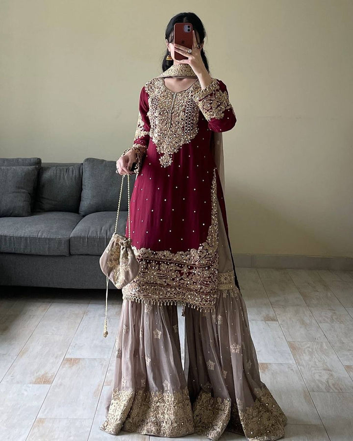 Fashionable Pure Georgette Embroidery Hand Work Kurti Desgins