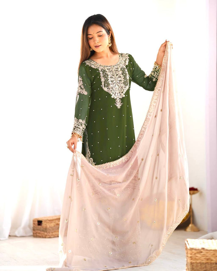 Fashionable Pure Silk Embroidery Hand Work Salwar Kameez