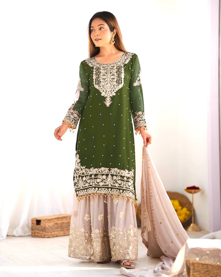Fashionable Pure Silk Embroidery Hand Work Salwar Kameez
