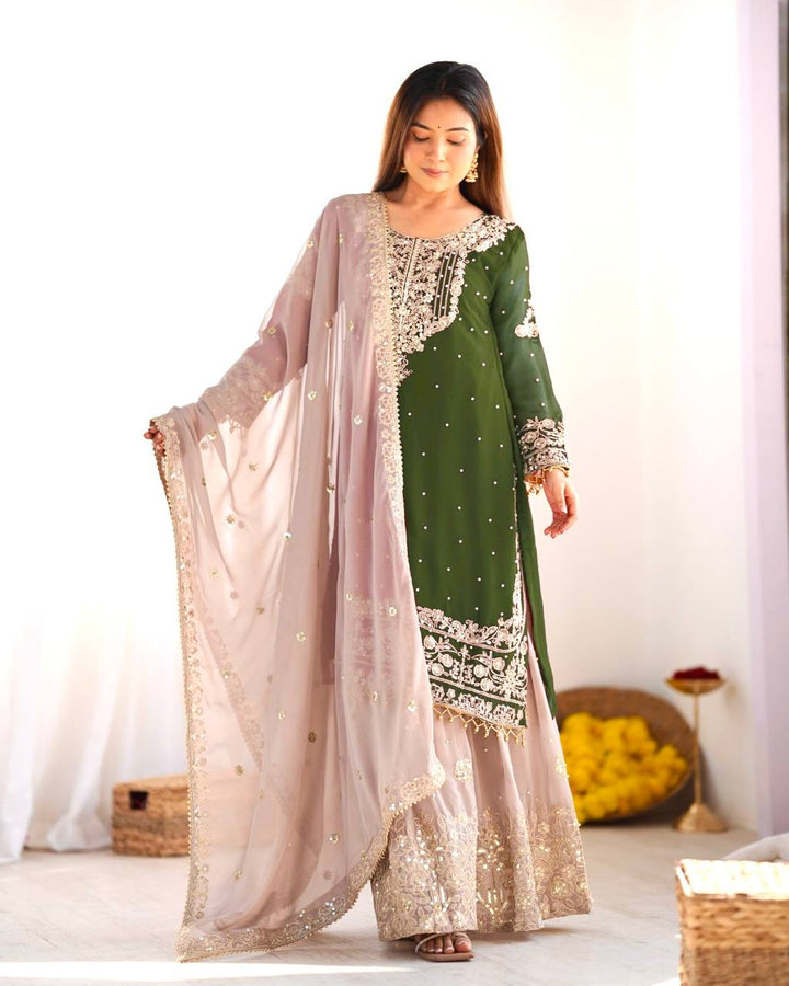 Fashionable Pure Silk Embroidery Hand Work Salwar Kameez