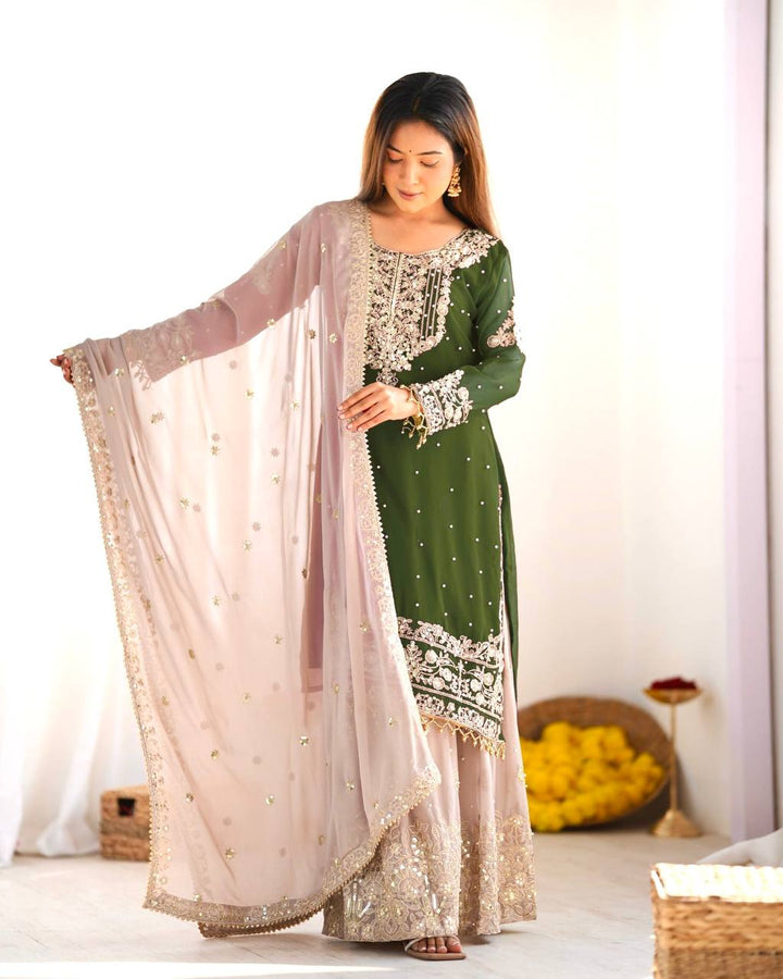 Fashionable Pure Silk Embroidery Hand Work Salwar Kameez