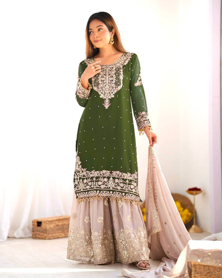 Fashionable Pure Silk Embroidery Hand Work Salwar Kameez