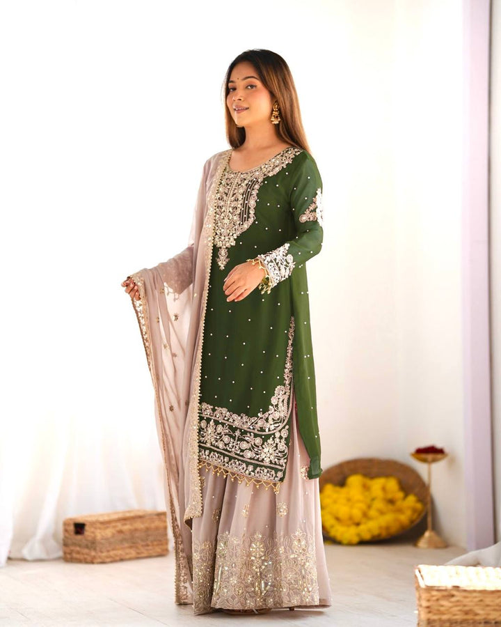 Fashionable Pure Silk Embroidery Hand Work Salwar Kameez