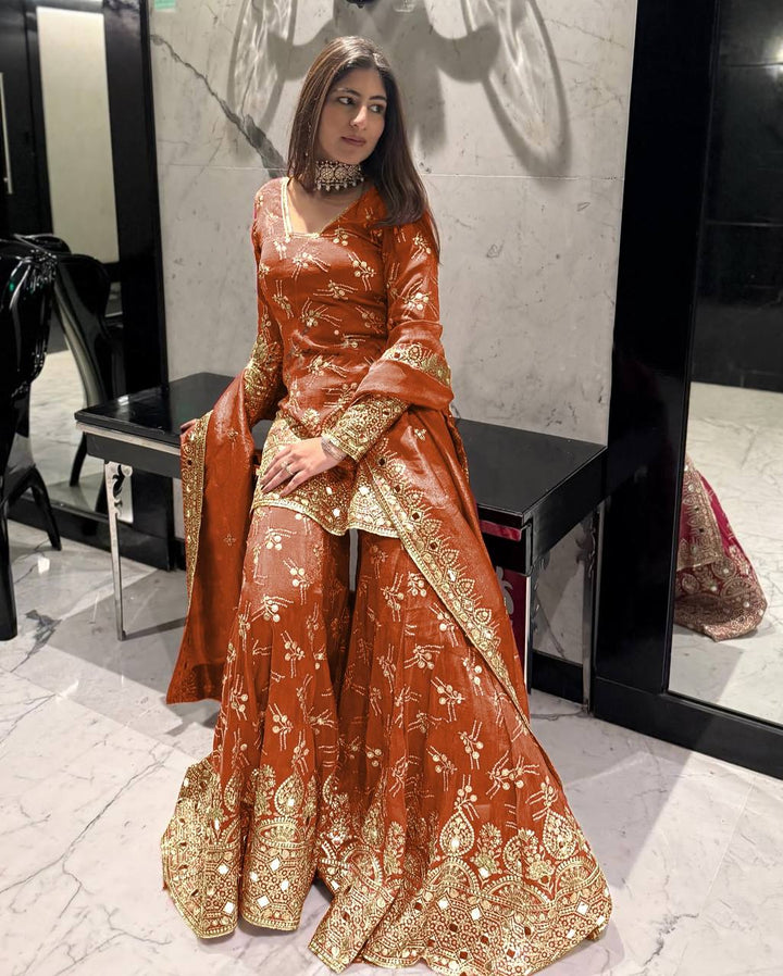 orange Color Hand Heavy Printed Salwar kameez