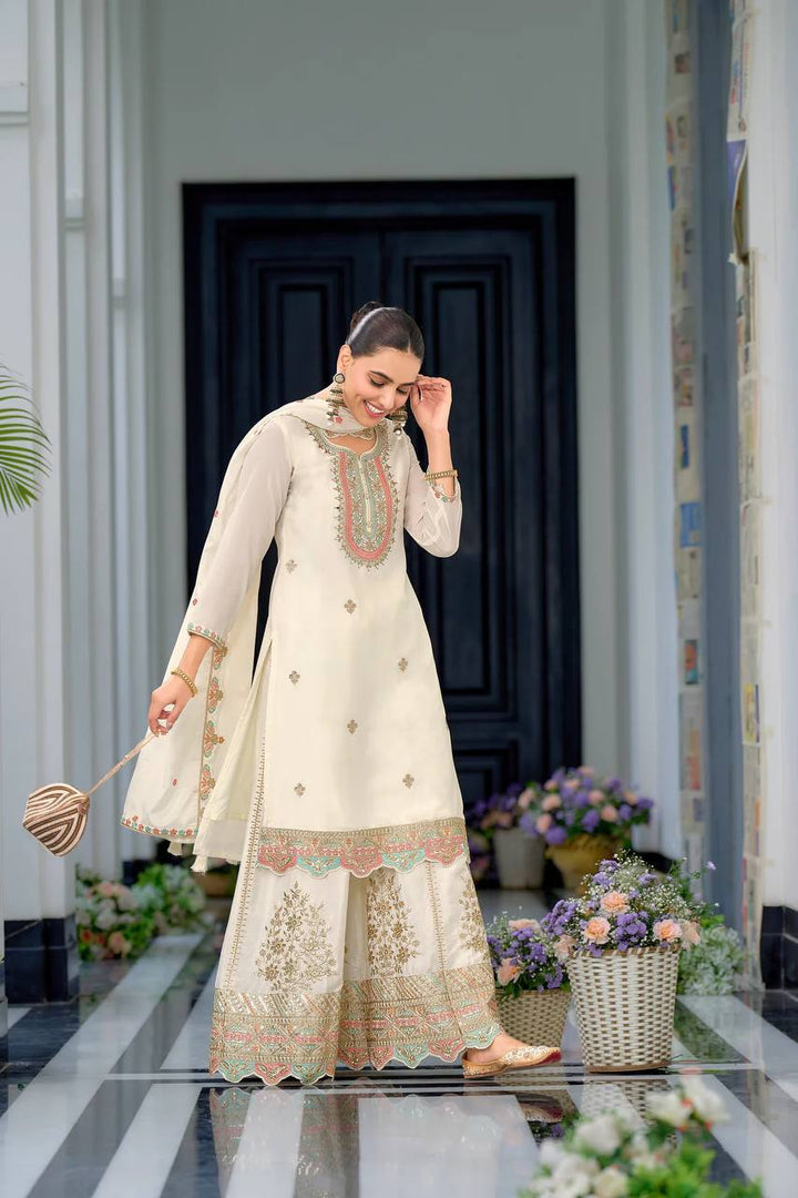 Pure Rayon Embroidery white color Salwar Kameez
