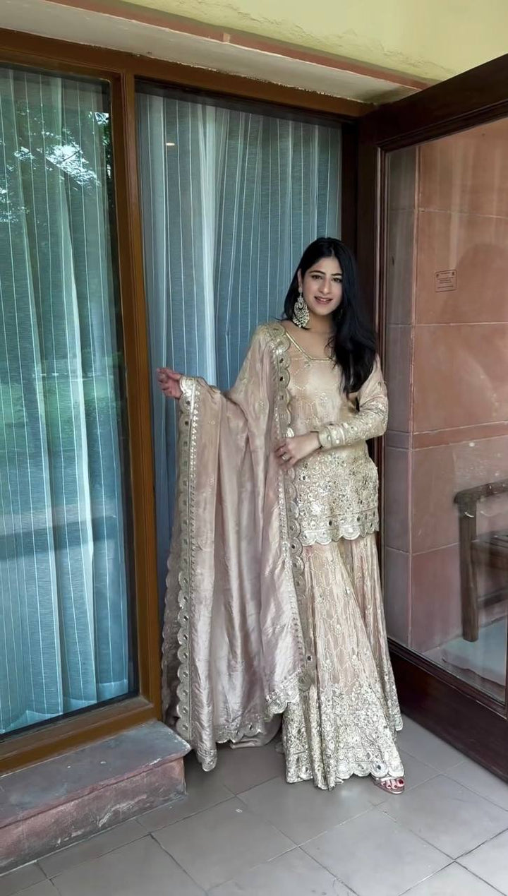 Cream Color Embroidery Work salwar kameez for girls