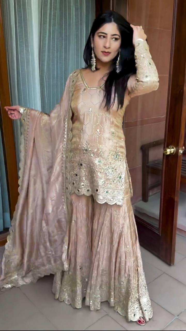 Cream Color Embroidery Work salwar kameez for girls