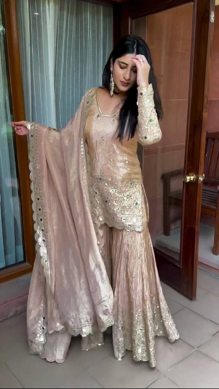 Cream Color Embroidery Work salwar kameez for girls