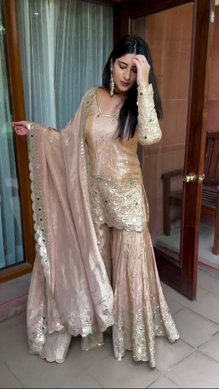 Cream Color Embroidery Work salwar kameez for girls