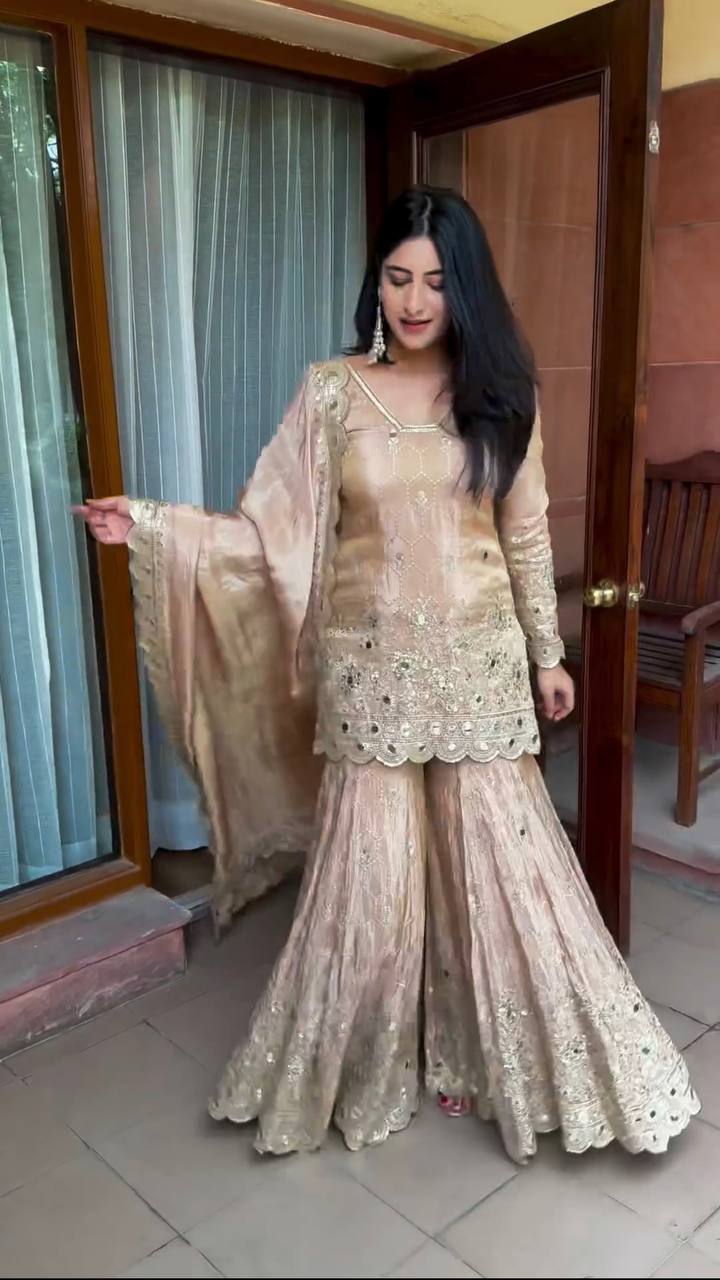 Cream Color Embroidery Work salwar kameez for girls