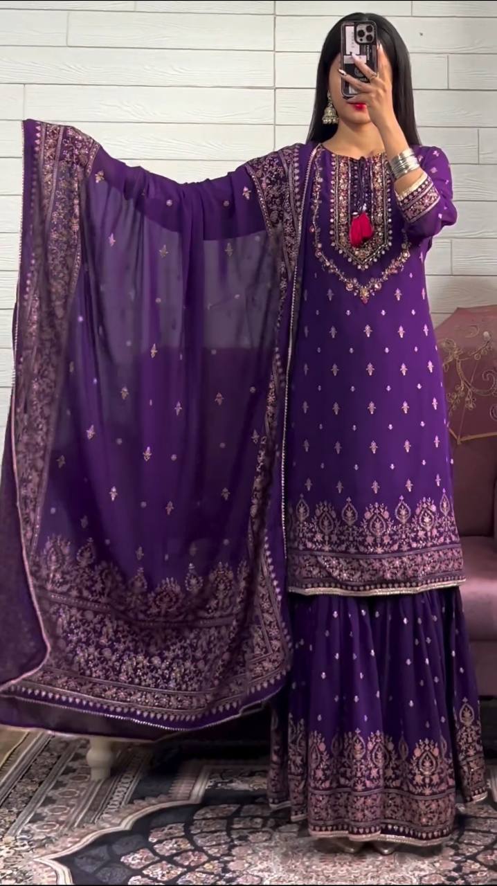 Gorgeous purple Color Heavy Latest salwar kameez Bottom Dupatta for girls