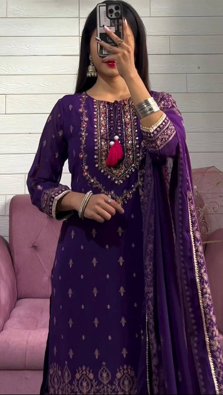 Gorgeous purple Color Heavy Latest salwar kameez Bottom Dupatta for girls