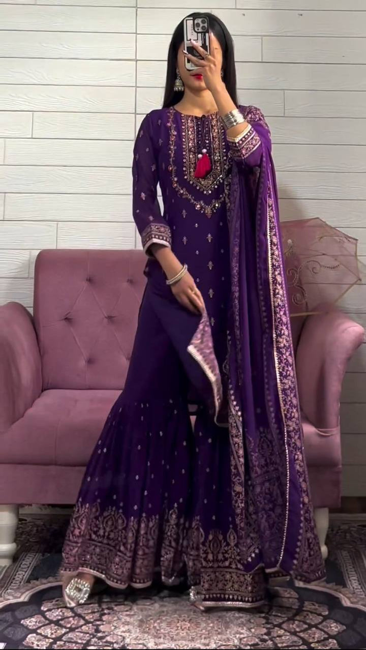 Gorgeous purple Color Heavy Latest salwar kameez Bottom Dupatta for girls