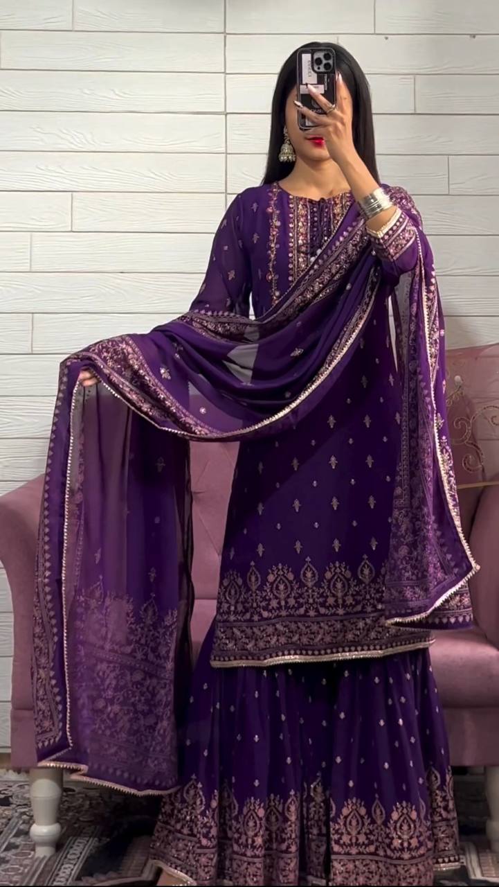 Gorgeous purple Color Heavy Latest salwar kameez Bottom Dupatta for girls