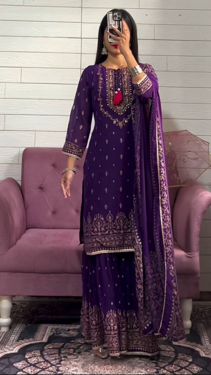 Gorgeous purple Color Heavy Latest salwar kameez Bottom Dupatta for girls
