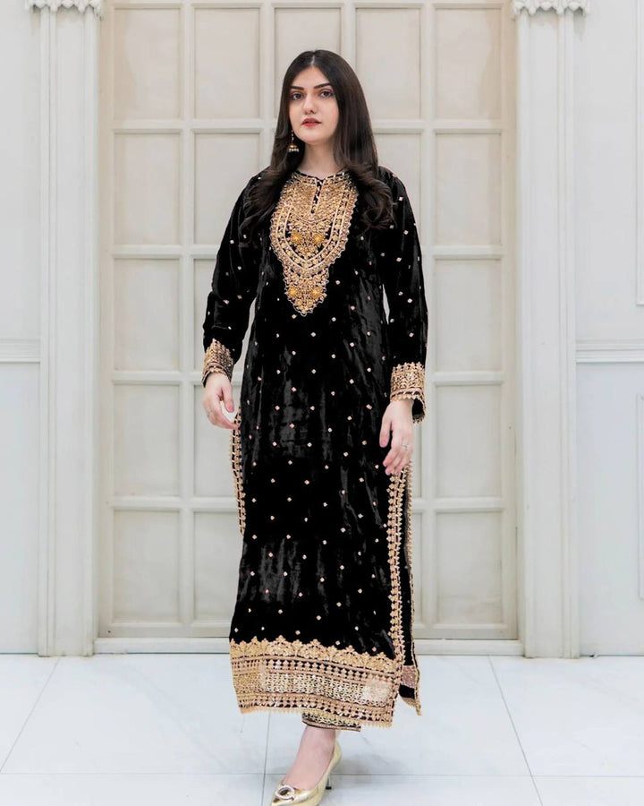 Fashionable black Color Party Wear Reyon salwar kameez for girls