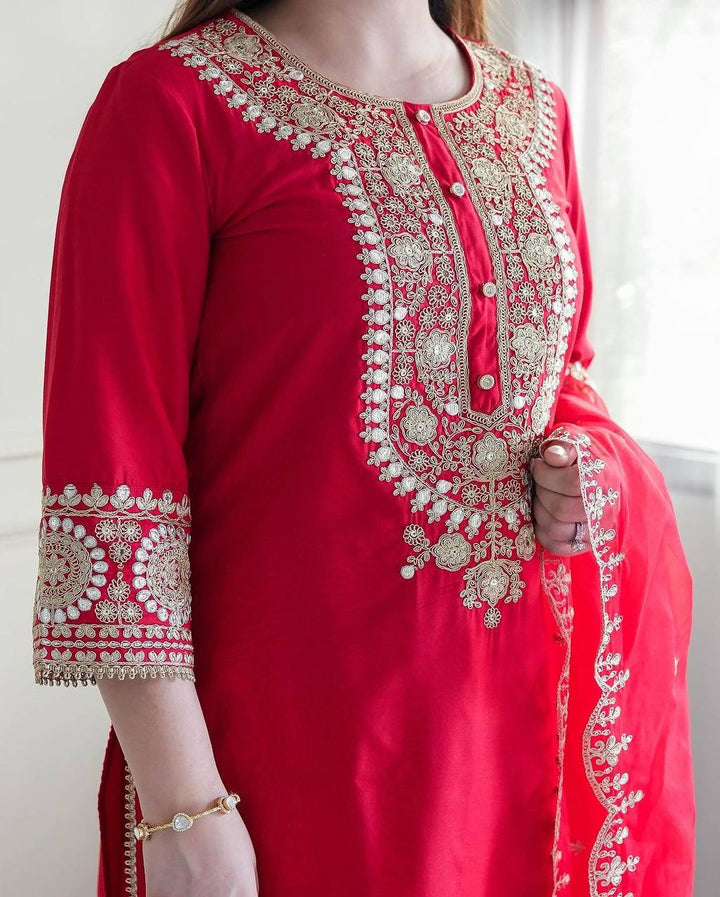red Color Fancy Printed  Salwar kameez for girls