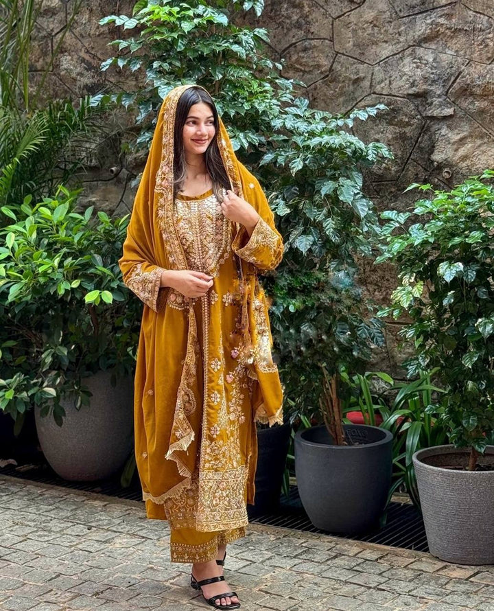 Embroidery Work Yellow Designs salwar kameez for girls