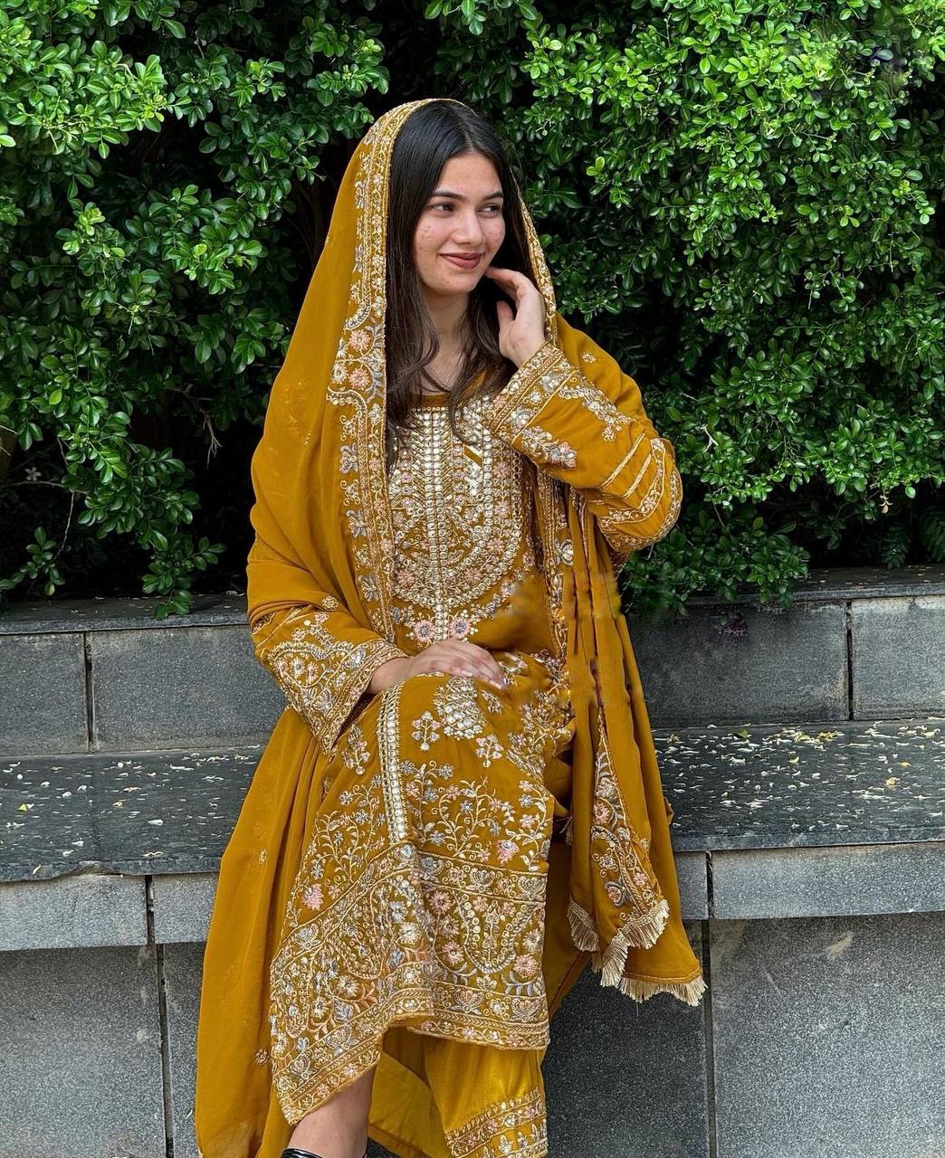 Embroidery Work Yellow Designs salwar kameez for girls