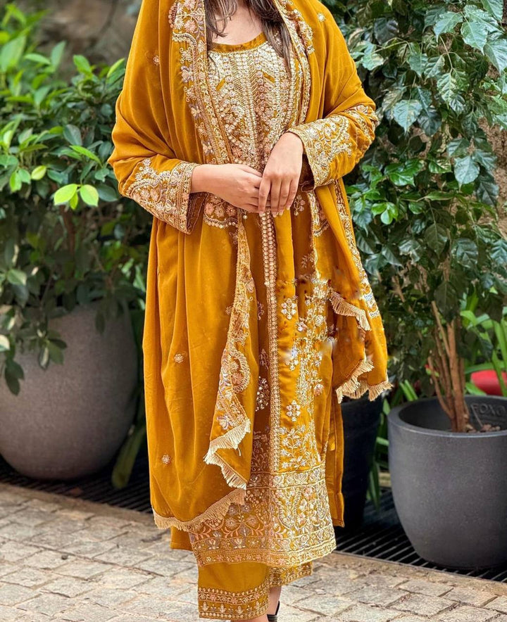 Embroidery Work Yellow Designs salwar kameez for girls