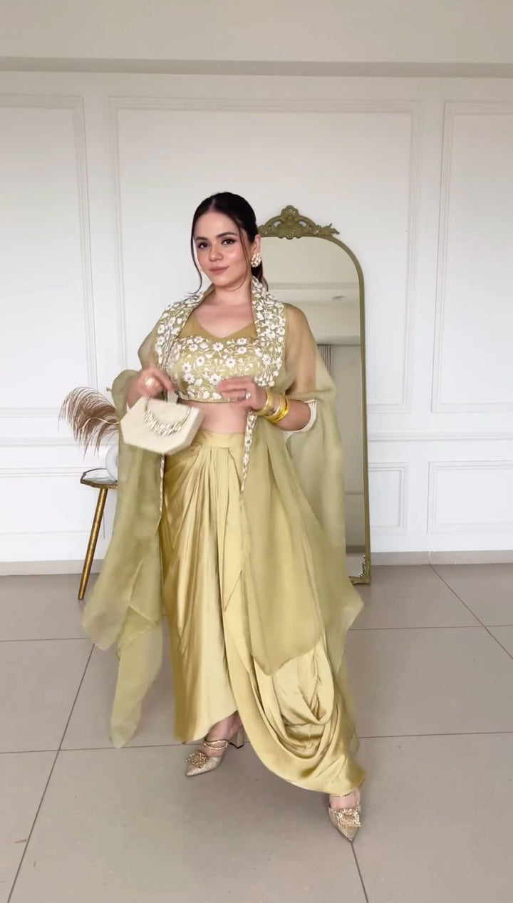 Pleasant golden Color Suit With Bottom Dupatta
