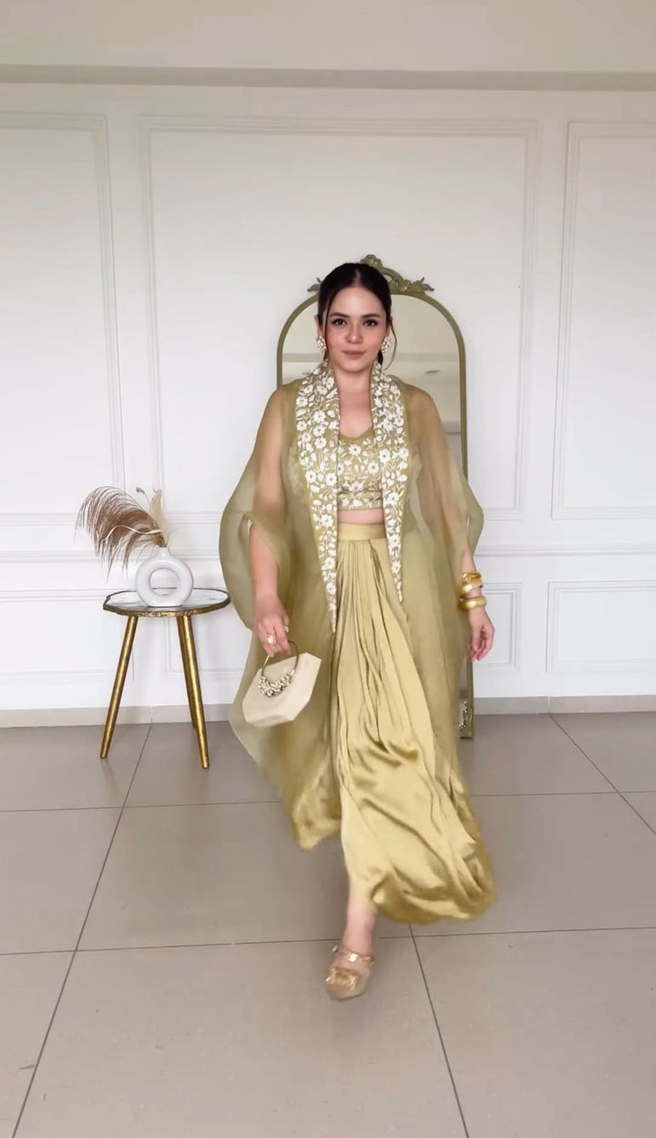 Pleasant golden Color Suit With Bottom Dupatta