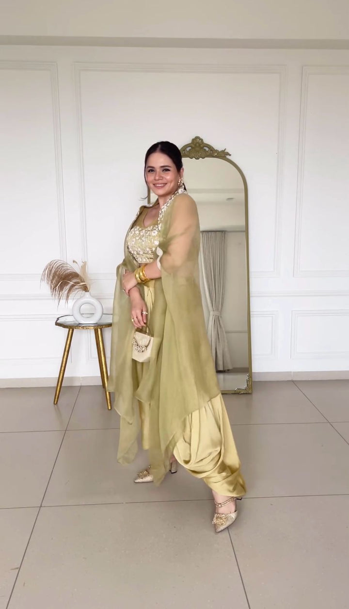 Pleasant golden Color Suit With Bottom Dupatta