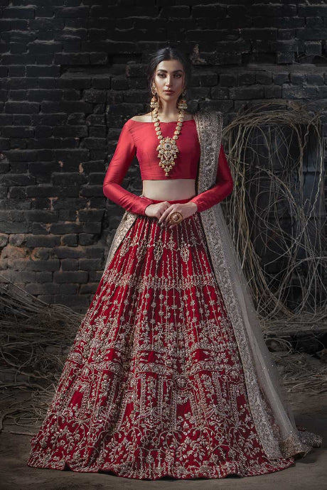 red color Beatific Designer Embroidery Hand Work Silky Satin Lehenga Choli