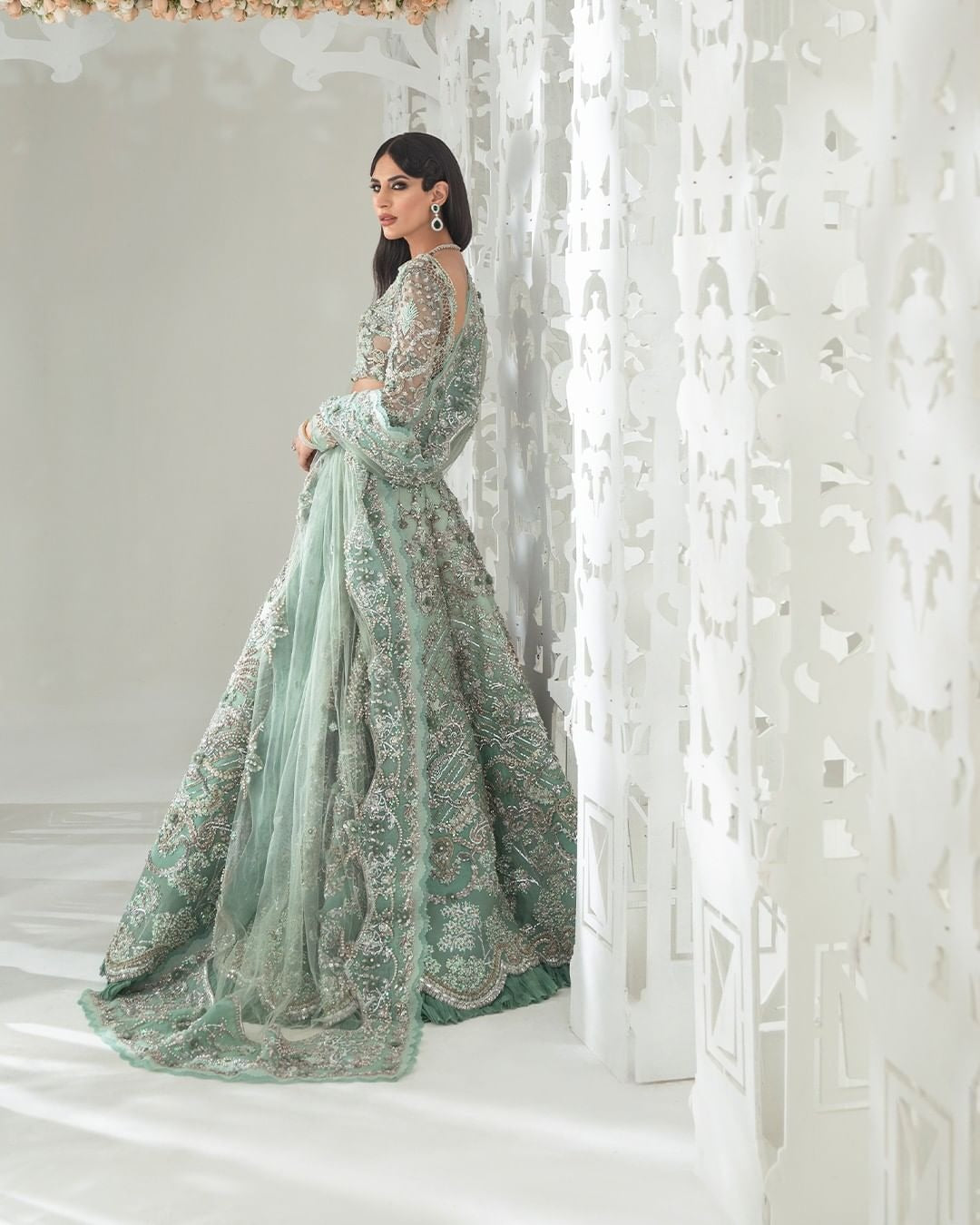 Attractive green Colored Heavy Embroidery Mirror Work Lehenga