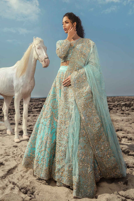 Party Sky Blue Color Function Wear Jardoshi Work Lehenga
