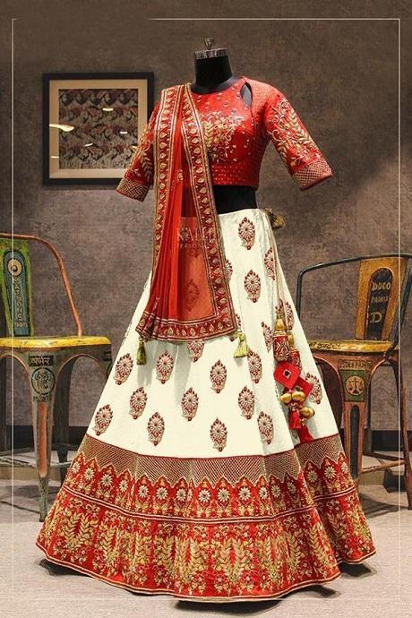 multi color Heavy Jardoshi Embroidery Work Hand Work Satin Lehenga Choli