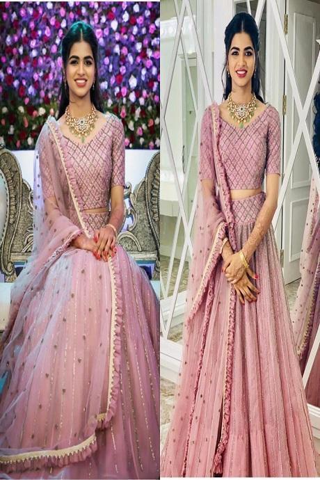 Full Heavy Embroidery Hand Work Pink color Satin Lehenga Choli