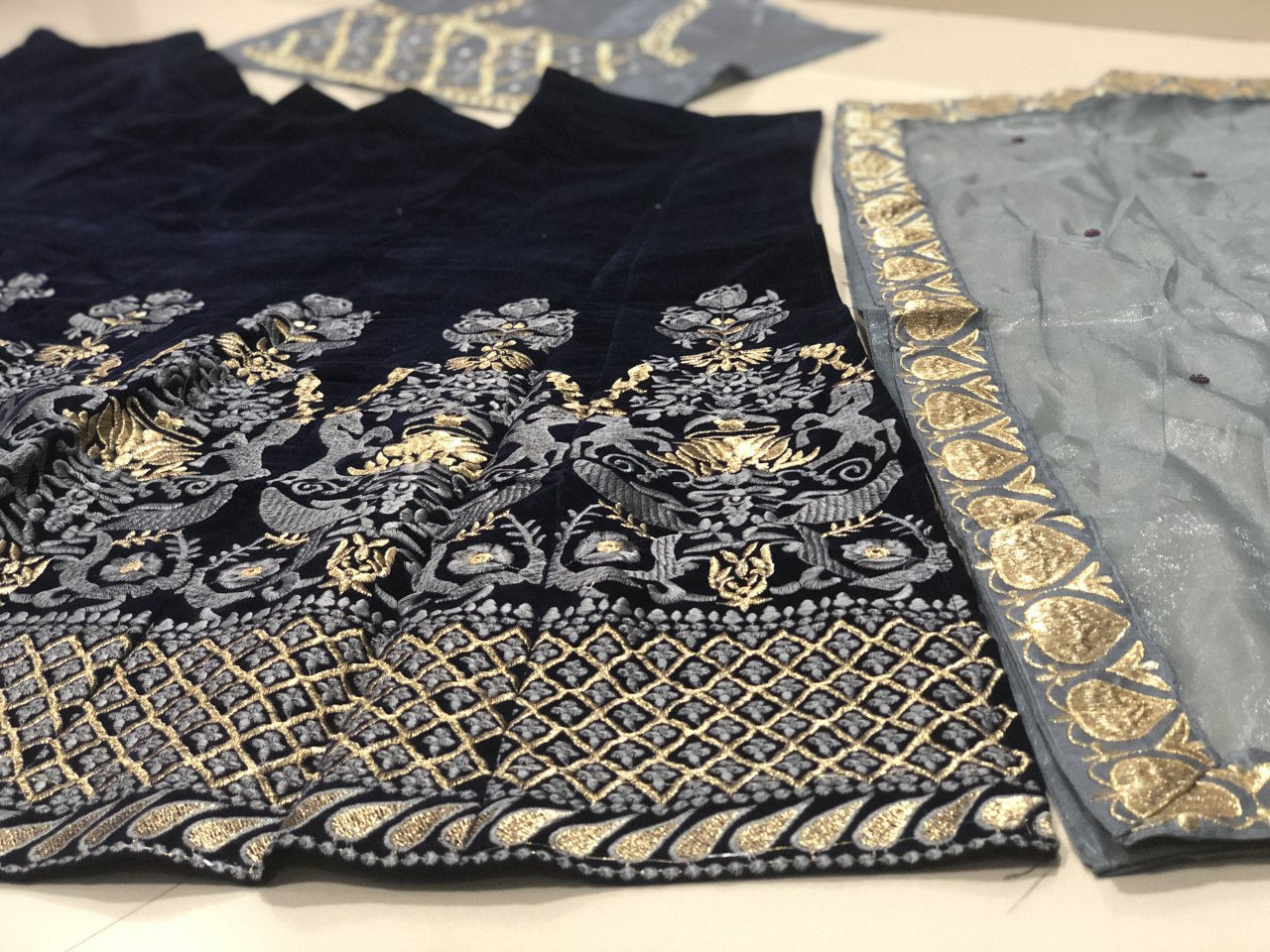 navy blue color Organza Silk Embroidery Work Lehenga Choli Collection For Girls