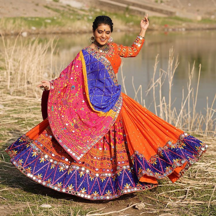 Pure Silk Coding Dori Sequence Embroidery Orange color Lehenga Choli