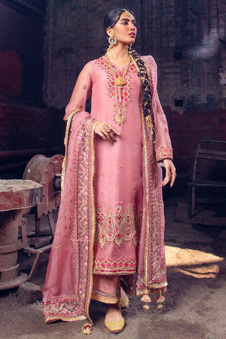 Pink Color Fancy Embroidery Work Suit With Cotton Dupatta
