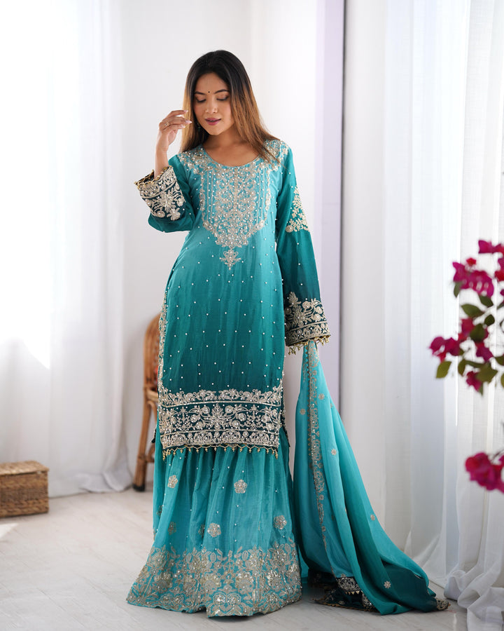 Pure Silk Embroidery Hand Work Designer Suits Online