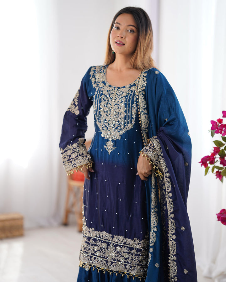 Pure Silk Embroidery Hand Work Latest Designer Gown Online
