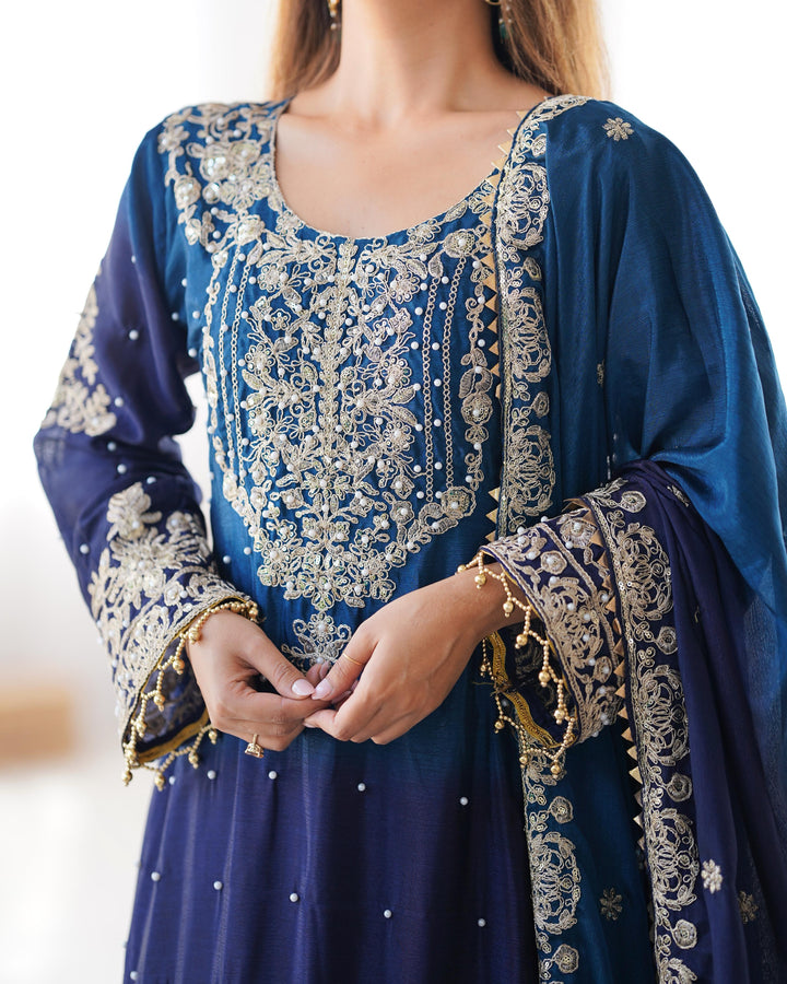 Pure Silk Embroidery Hand Work Latest Designer Gown Online